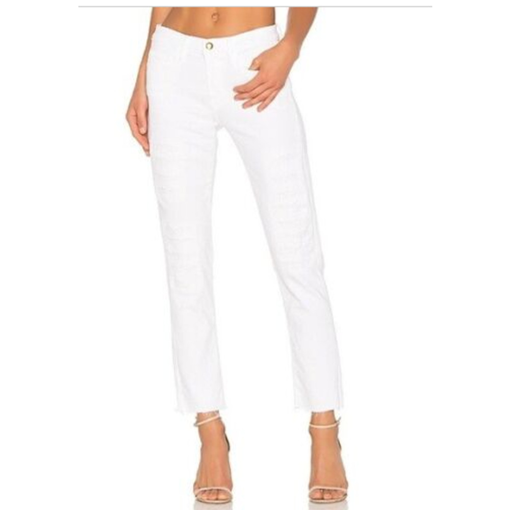 FRAME Le High Skinny White Raw-Hem Edge Jeans Size 31
